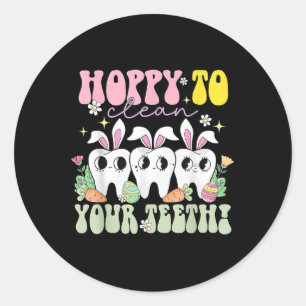 Hoppy om uw tanden te reinigen Paasdag mondhygiëne Ronde Sticker