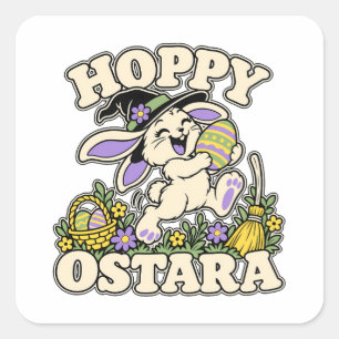 Hoppy Ostara Schattig Konijn Heks Vierkante Sticker