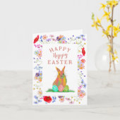 Hoppy paashaas en bloemeneieren kaart (Gele Bloem)