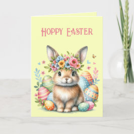 Hoppy Paashaas met Paaseieren, Bloemen Kaart