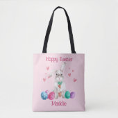 Hoppy Paasroze poka Dot Bunny Rabbit Egg Hunt Tote Bag (Voorkant)