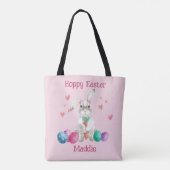 Hoppy Paasroze poka Dot Bunny Rabbit Egg Hunt Tote Bag (Achterkant)