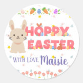 Hoppy paasschattig konijntje gepersonaliseerde sti ronde sticker (Voorkant)