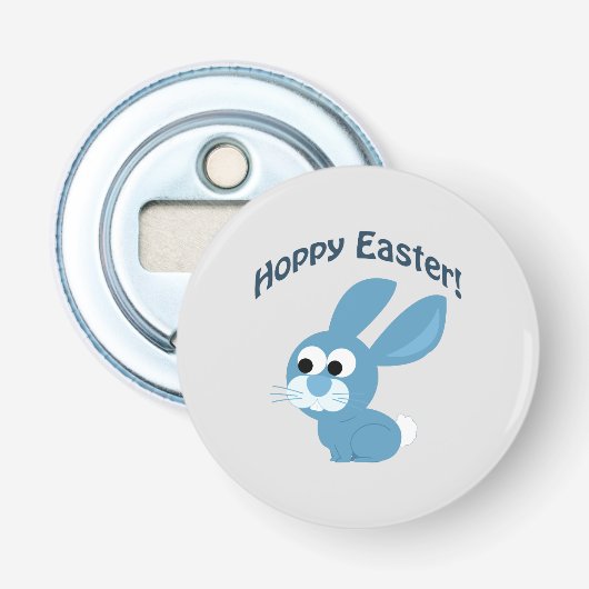 Hoppy Pasen! Blauwe konijn Button Flesopener (Voorkant)