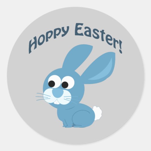 Hoppy Pasen! Blauwe konijn Ronde Sticker (Voorkant)