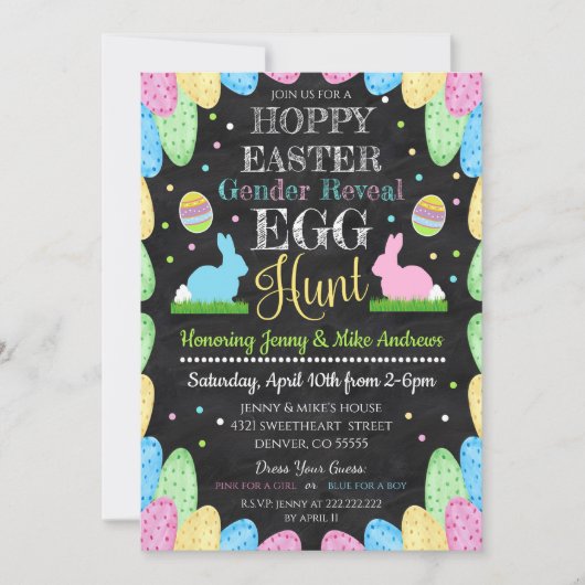 Hoppy Pasen Geslacht Onthullen Party Uitnodiging (Voorkant)
