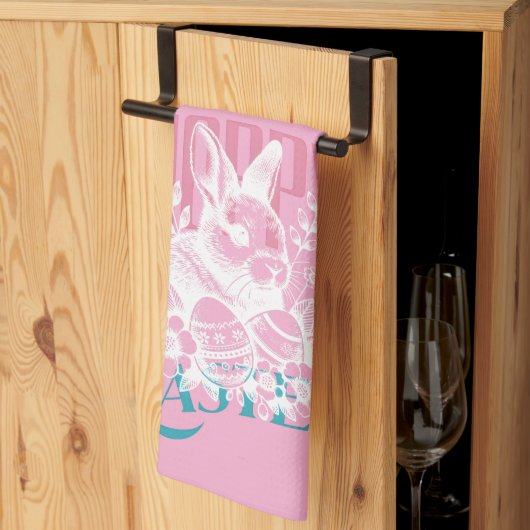 Hoppy Pasen Konijn Stempel Roze Theedoek (Derde Gevouwen)