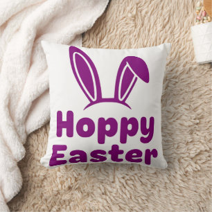 Hoppy Pasen Konijnenoren   Minimalistische Paarse  Kussen