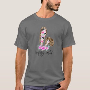 Hoppy Pasen Luipaard Konijn Oren Bloem Happy Pasen T-shirt