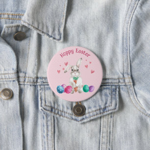 Hoppy Pasen Roze Stip Konijn Ronde Button 7,6 Cm