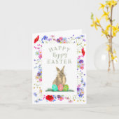 Hoppy Pasen Schattige Konijntje en Eieren Bloemen Kaart (Gele Bloem)