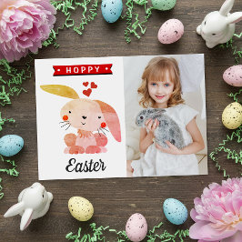 "Hoppy Pasen" Whimsy Bunny Gelukkig Pasen Foto Kaart
