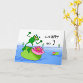 Hoppy Second Birthday, grappige kikker bij vijver Kaart (Gele Bloem)