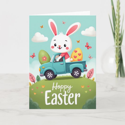 Hoppy Spring Holiday Rabbit Truck Card Kaart (Voorkant)