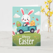 Hoppy Spring Holiday Rabbit Truck Card Kaart (Gele Bloem)