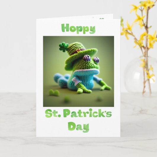 Hoppy St Patrick's Day Wooly Frog Kaart (Gele Bloem)