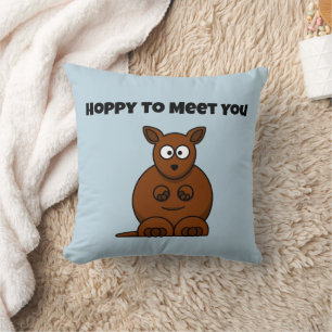 Hoppy to Meet You Kangaroo Funny Cartoon Kussen