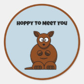 Hoppy to Meet You Kangaroo Funny Cartoon Ronde Sticker (Voorkant)