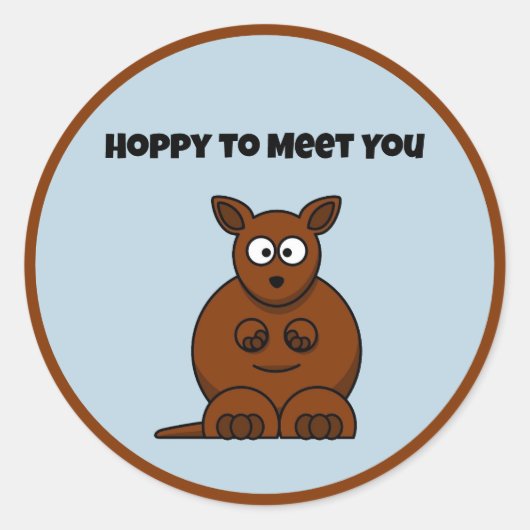 Hoppy to Meet You Kangaroo Funny Cartoon Ronde Sticker (Voorkant)