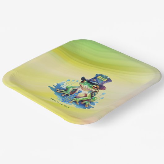 "Hoppy" Vaderdag Frog Top Hoed en Stropdas Design Papieren Bordje (Gebogen)