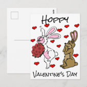 Hoppy Valentijnsdag - Bunny Rabbits and Hearts Briefkaart (Voorkant / Achterkant)