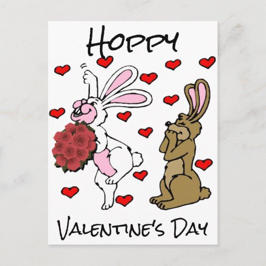 Hoppy Valentijnsdag - Bunny Rabbits and Hearts Briefkaart (Voorkant)