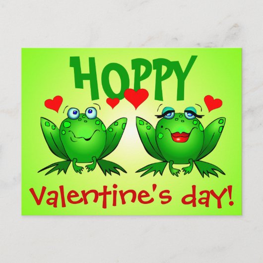 Hoppy Valentijnsdag Groene Cartoon Kikkers Briefka Feestdagenkaart (Voorkant)