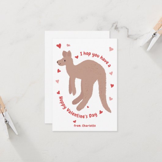 "Hoppy Valentijnsdag" Kangaroo Valentijn Kaart (Voorkant / Achterkant in situ)