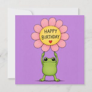 Hoppy Verjaardag! Cute Kikker met Bloem Verjaardag Kaart