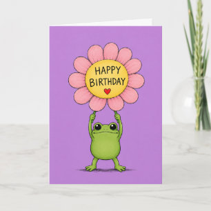 Hoppy Verjaardag! Cute Kikker met Bloem Verjaardag Kaart