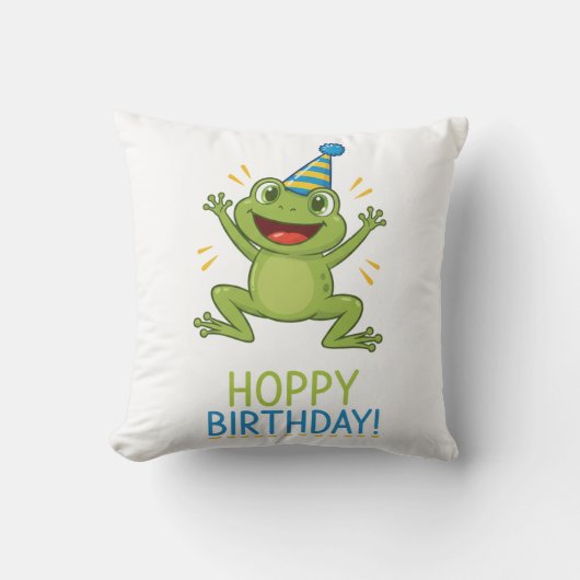 Hoppy Verjaardag Grappige Kikker Kinderen Kussen (Voorkant)