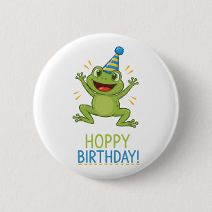 Hoppy Verjaardag Grappige Kikker Kinderen Ronde Button 5,7 Cm