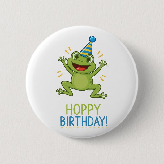Hoppy Verjaardag Grappige Kikker Kinderen Ronde Button 5,7 Cm (Voorkant)