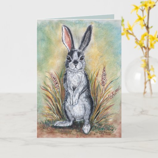 Hoppy Verjaardag Konijn Schilderen Kunst Leuk Dier Kaart (Gele Bloem)