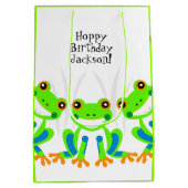 Hoppy Verjaardag! Leuke groene boomkikkers in het  Medium Cadeauzakje (Achterkant)