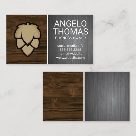 Hops Bud | Houtkorrel en staal geborsteld Visitekaartje (Voorkant / Achterkant)