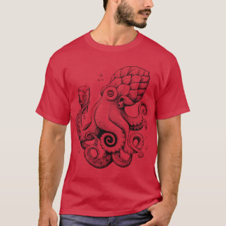 Hoptopushe Bierdrinkende Octopus T-shirt
