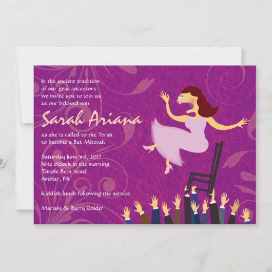 Horah Stoel Meisje Bat Mitswa Uitnodiging (Voorkant)