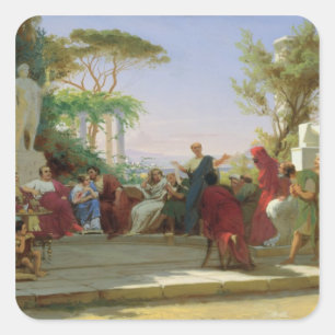 Horatius Leest zijn Satires voor Maecenas, 1863 Vierkante Sticker