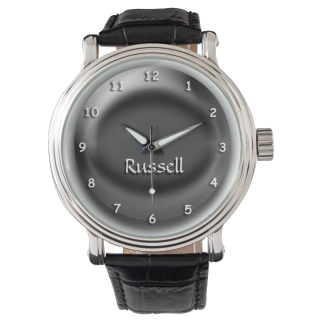 Horb: zwart, 3D, met naam Horloge (Voorkant)