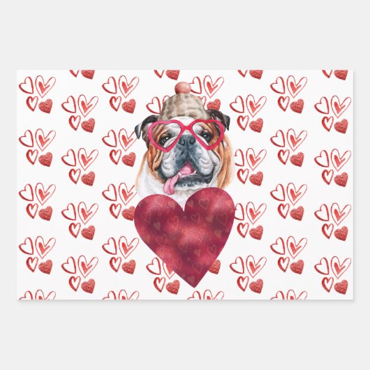 Horen Engelse Bulldog Hondenliefhebber Valentijnse Inpakpapier Vel (Voorkant)