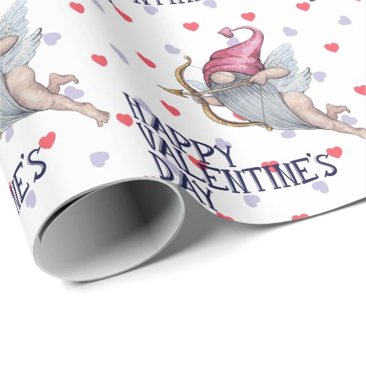 Horen Funny Valentijn Cupid Gnome Pattern Cadeaupapier (Rol Hoek)