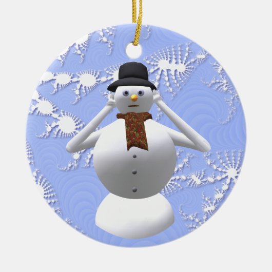 Horen Geen boosheid Snowman kerstboomdecoratie Keramisch Ornament (Voorkant)