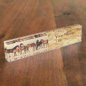 HOREN/MARES EN FOALS, bruin perkament Naambordje (Zijkant)