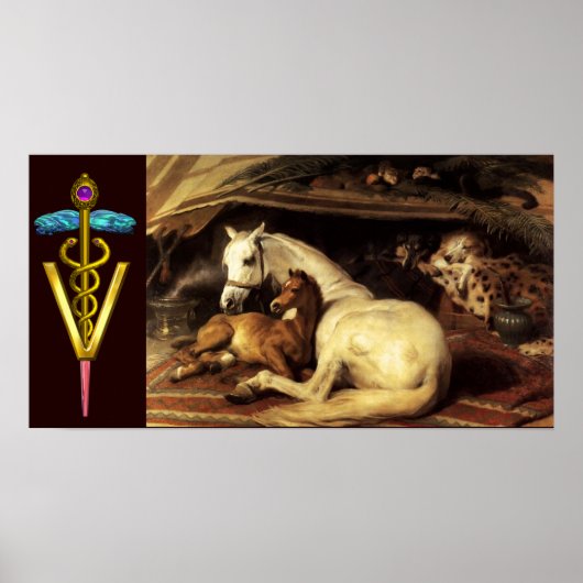 HOREN MET GOUDE CADUCEUS VETERINAIR SYMBOOL POSTER (Voorkant)