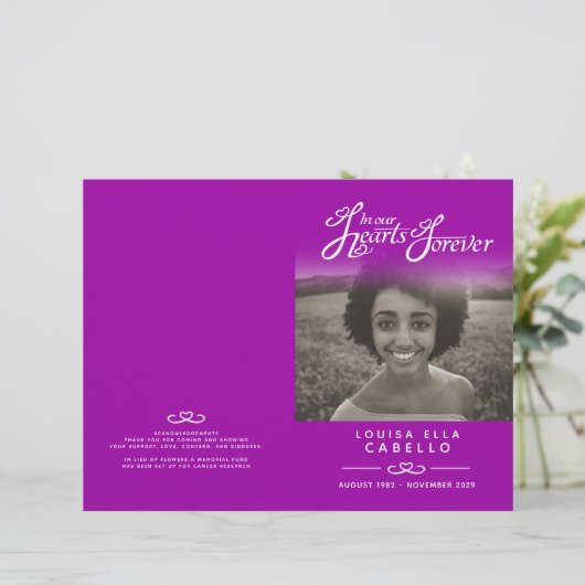 Horen voor altijd begrafenisprogramma paars (Staand voorkant)