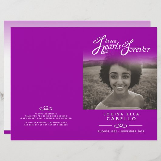 Horen voor altijd begrafenisprogramma paars (Voorkant / Achterkant)