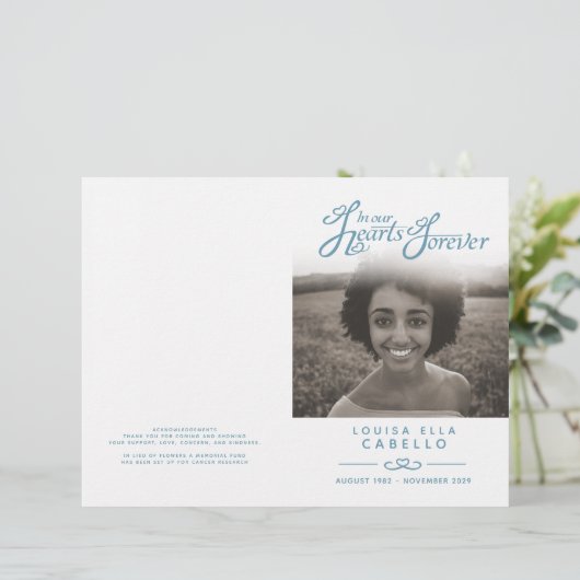 Horen voor altijd begrafenisprogramma witte blauwe (Staand voorkant)