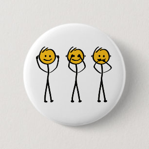 Horen, zien en zwijgen tekening. Drie aapjes Ronde Button 5,7 Cm