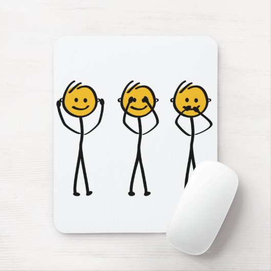 Horen, zien en zwijgen tekening. Drie appjes Muismat (Met muis)